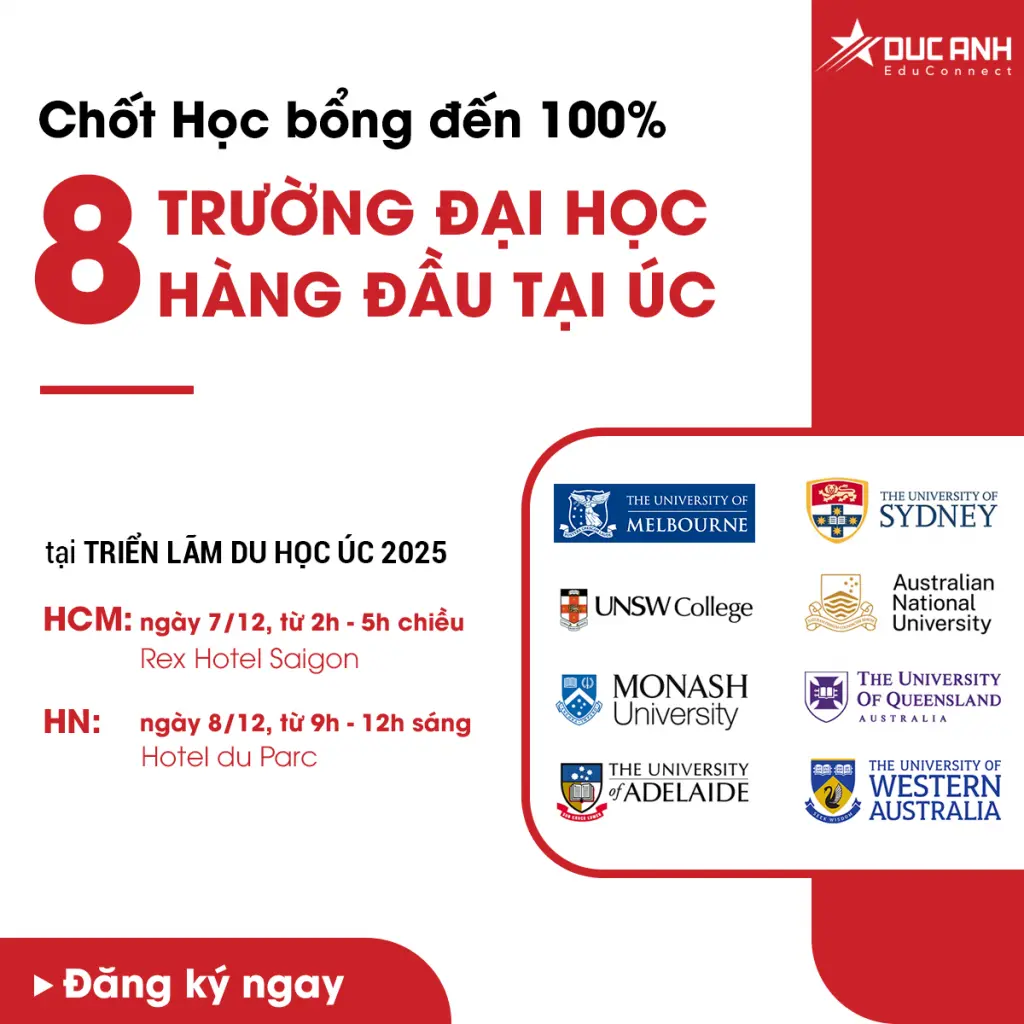 NHANH TAY CHỐT HỌC BỔNG ĐẾN 100% CỦA CÁC TRƯỜNG ĐẠI HỌC GO8 TẠI TRIỂN LÃM DU HỌC ÚC 2025