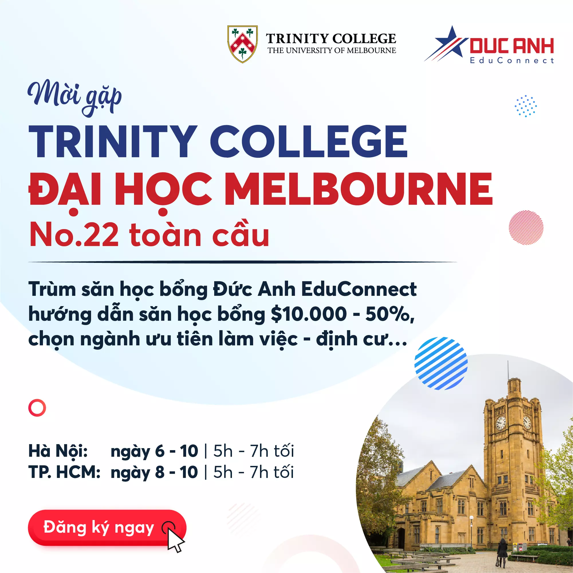 Aiming to study at the University of Melbourne? Meet Trinity College: Get guidance on preparing for and applying for scholarships of up to 50%