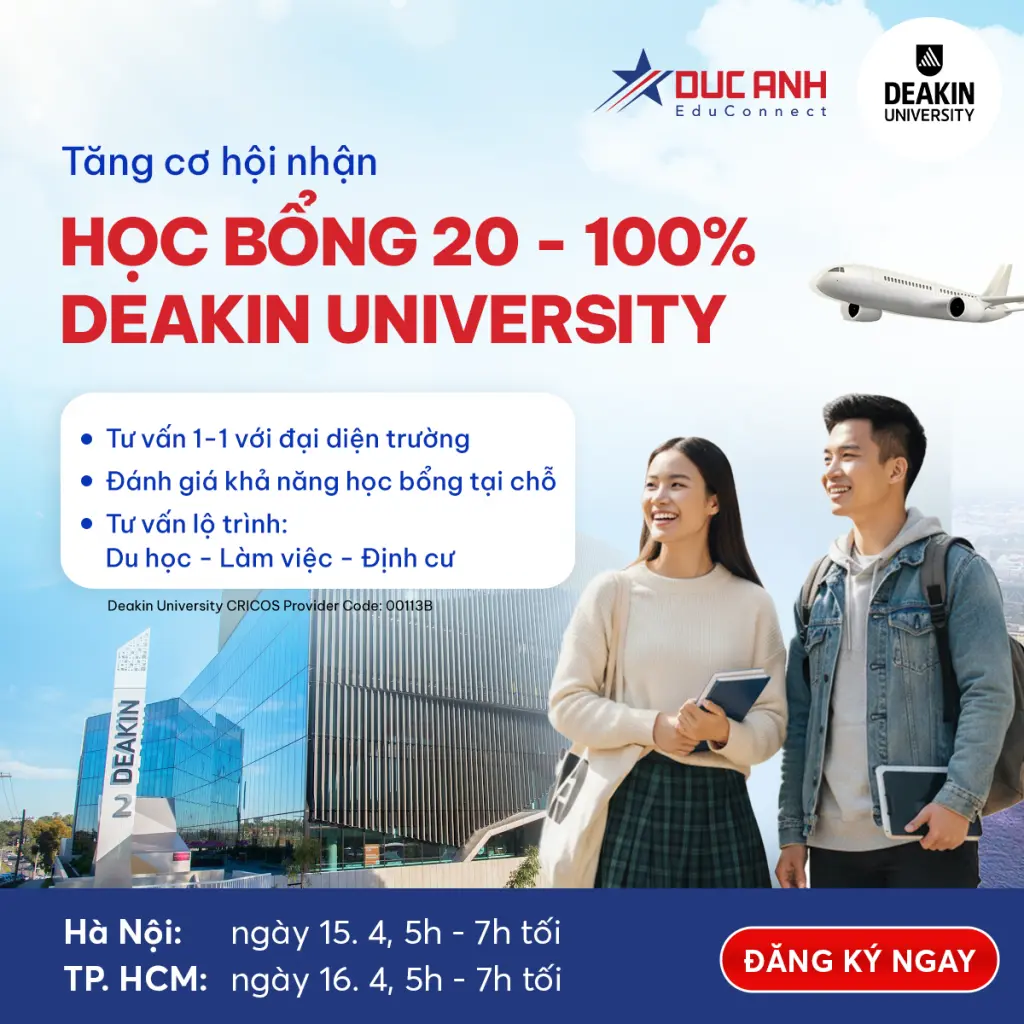 Tăng cơ hội học bổng Deakin 20-100% với tư vấn & đánh giá hồ sơ trực tiếp từ đại diện trường