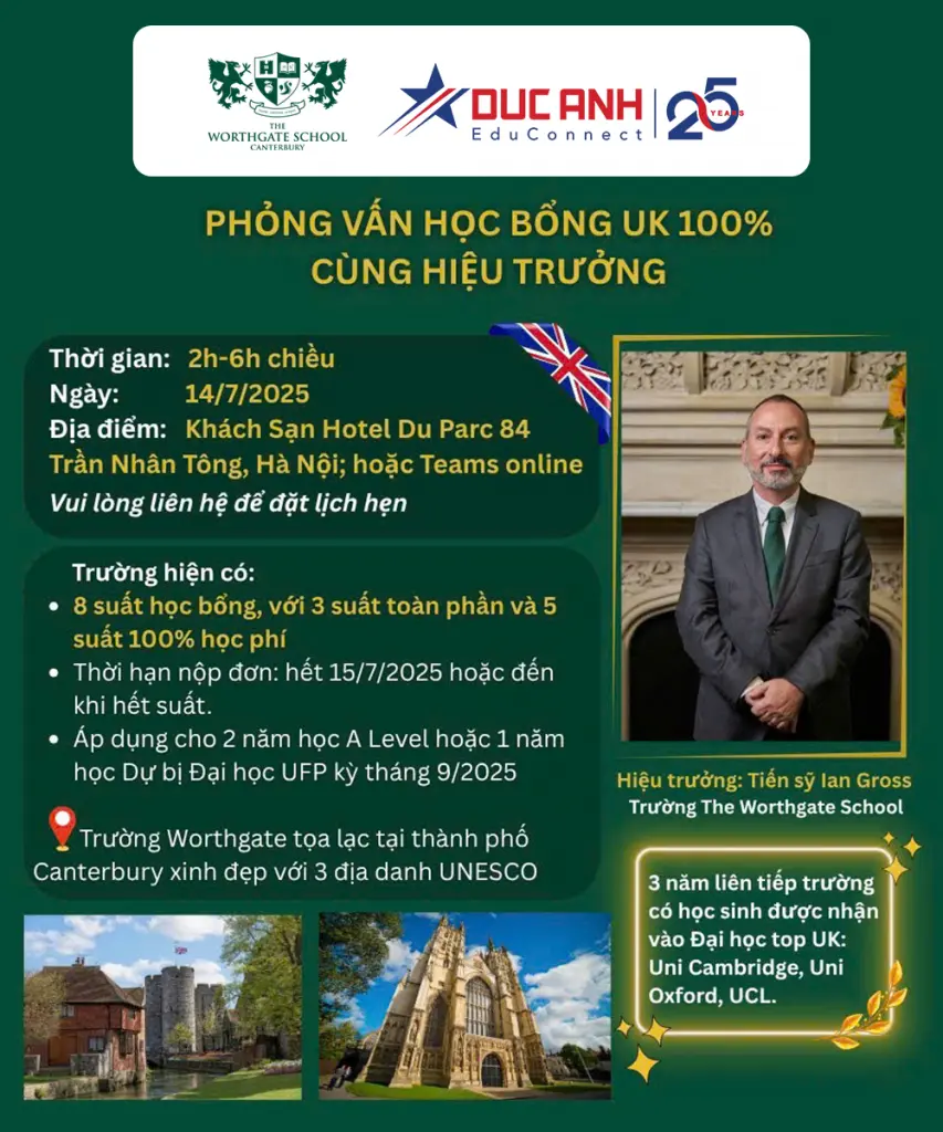 PHỎNG VẤN HỌC BỔNG 100% DU HỌC ANH CÙNG THẦY HIỆU TRƯỞNG TRƯỜNG WORTHGATE SCHOOL CANTERBURY
