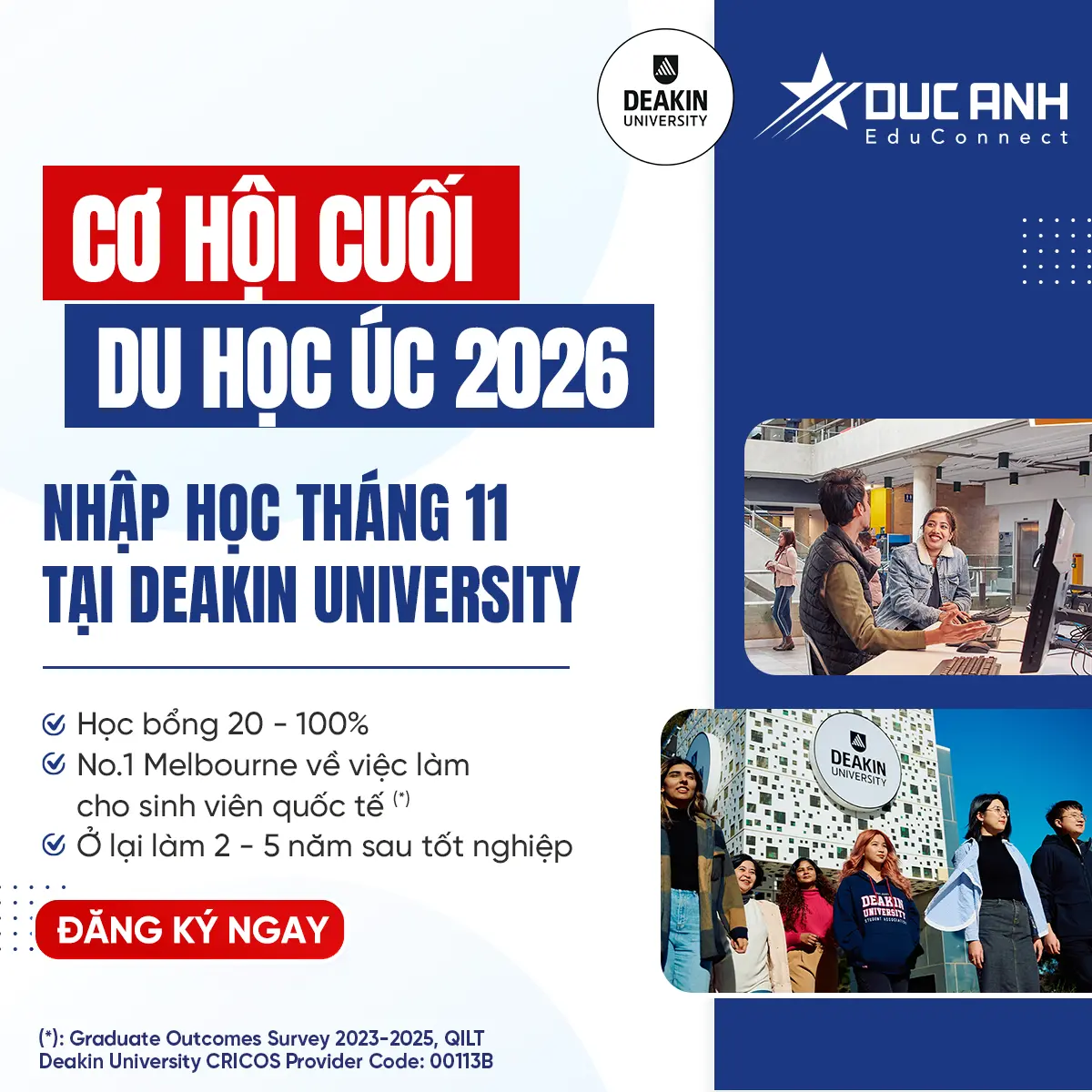 [LAST CALL] DU HỌC ÚC 2026: HỌC BỔNG DEAKIN ĐẾN 100%