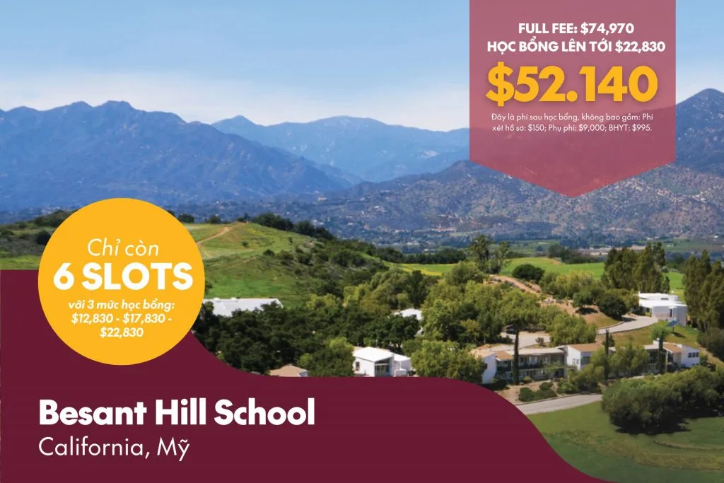 DU HỌC MỸ: HỌC BỔNG LÊN TỚI $22,830 TỪ BESANT HILL SCHOOL